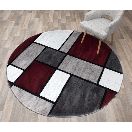 World Rug Gallery Contemporary Modern Boxes Design Soft Area Rug 6'6'' Round Red 106RED6RND